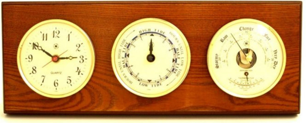Clock Tide Barometer on Wood