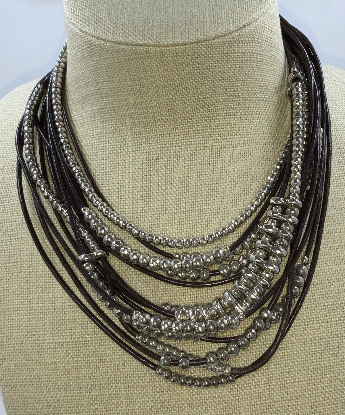 UNOde50 Necklace in Leather w  Metal Clad in Silver COL1217